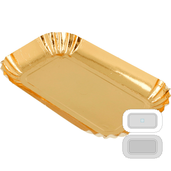 Minibandeja rectangular dorada de cartón para repostería